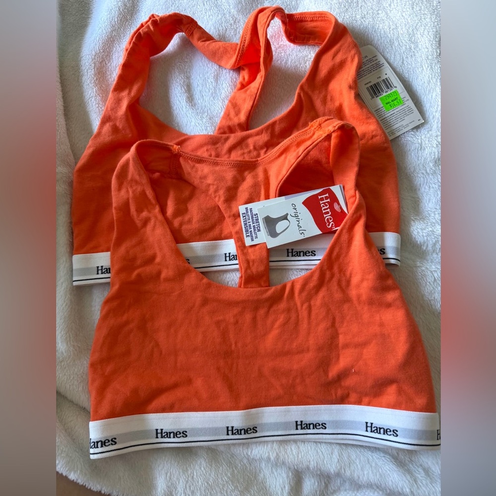 Hanes Orange Racerback Cotton Bralette Duo set